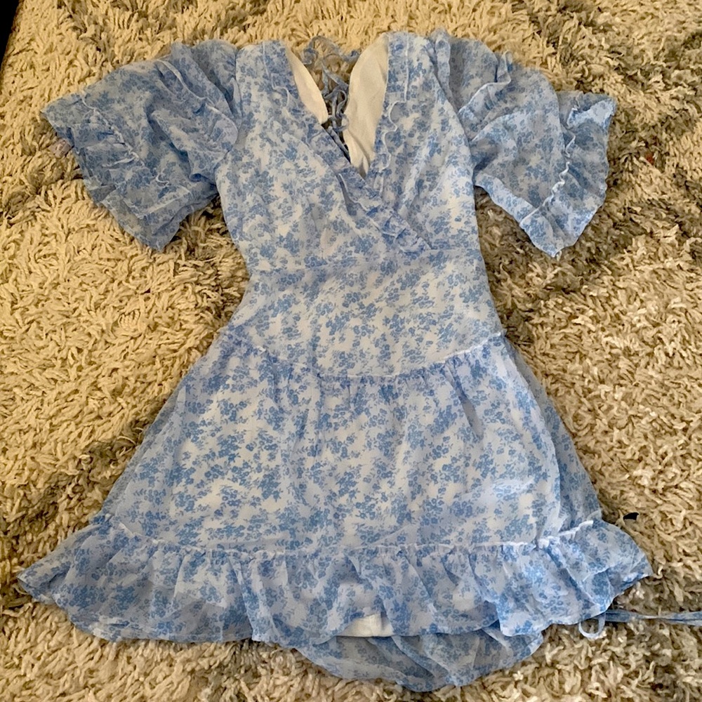 Blue and white flowered dress